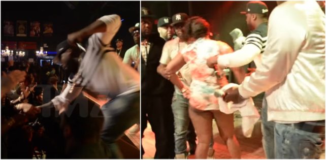 50 Cent ударил схватившую его за руку фанатку, а потом вытащил её на сцену, задрав платье