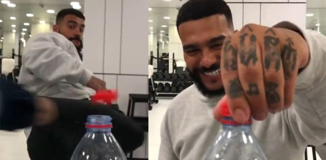 Тимати присоединился к МакГрегору и Стейтему, сбив ногой крышку с бутылки