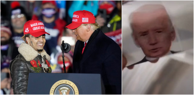 ​Lil Pump показал туалетную бумагу с лицом Джо Байдена. На выборах рэпер голосовал за Трампа